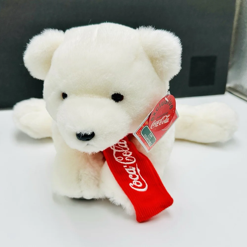 Coca Cola Polar Bear 11” w/ Tags Plush Stuffed Gray Paws Red Scarf Christmas Y2K